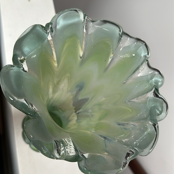 Vintage Handblown Glass Vase Green White Clear - Picture 3 of 4